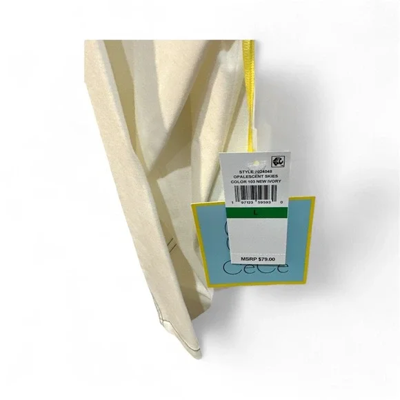 CeCe Women's Ivory Long Sleeve Puff Sleeve Crew Neck Top L - Picture 4 of 4